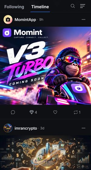 Freeso's timeline on Android, with Following and Timeline tabs above a feed of posts